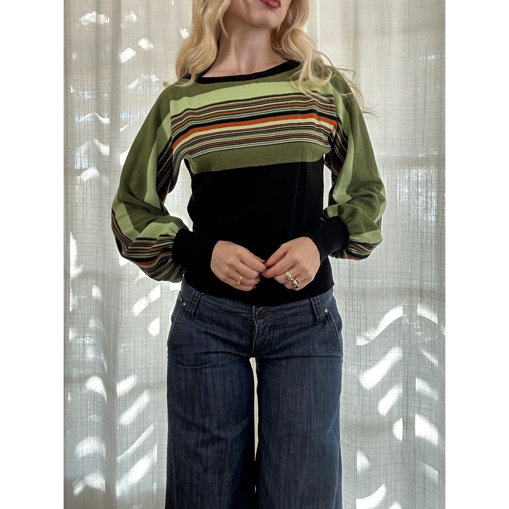 Vintage 70s balloon sleeve striped pullover sweater